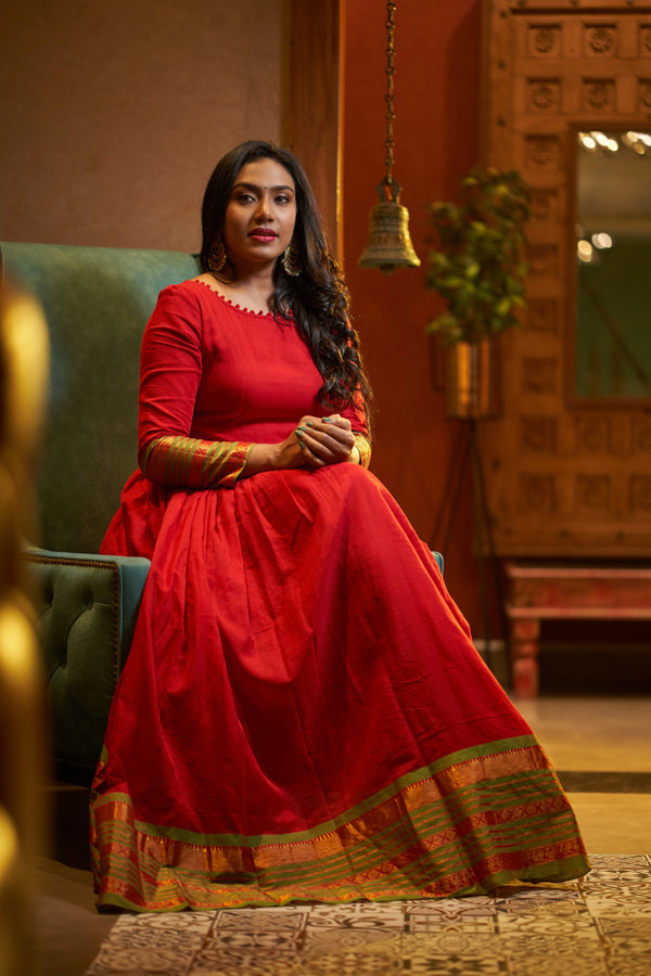 Red Narayanpet Gown -EXP